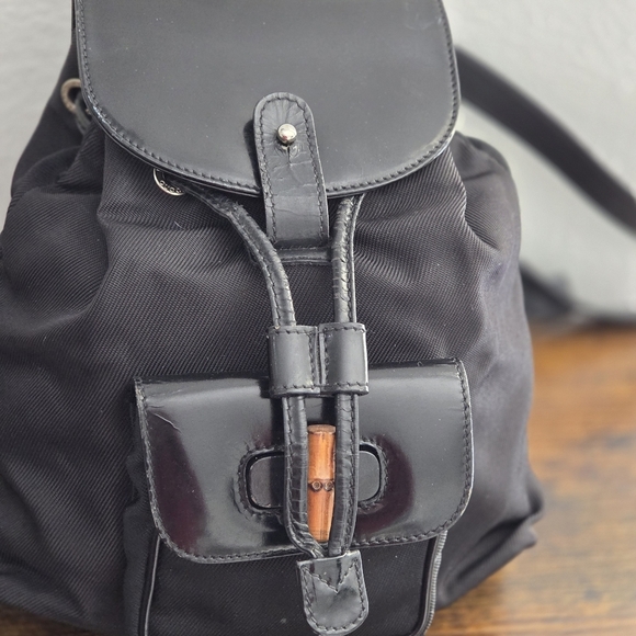Gucci Vintage Bamboo Leather and Nylon Mini Backpack main image 9